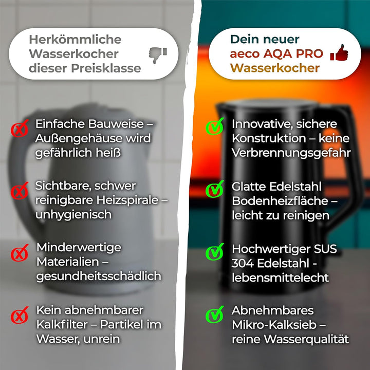 aeco AQA PRO elektrischer Wasserkocher Edelstahl Tee-Kocher Teebereiter electric kettle tea-maker bo