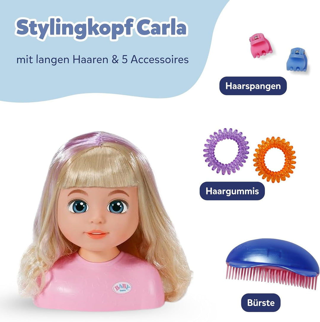 BABY born Stylingkopf Carla - Frisierkopf mit hochwertigem Nylon-Haar - Inkl. Haarspangen, Bändern &amp;