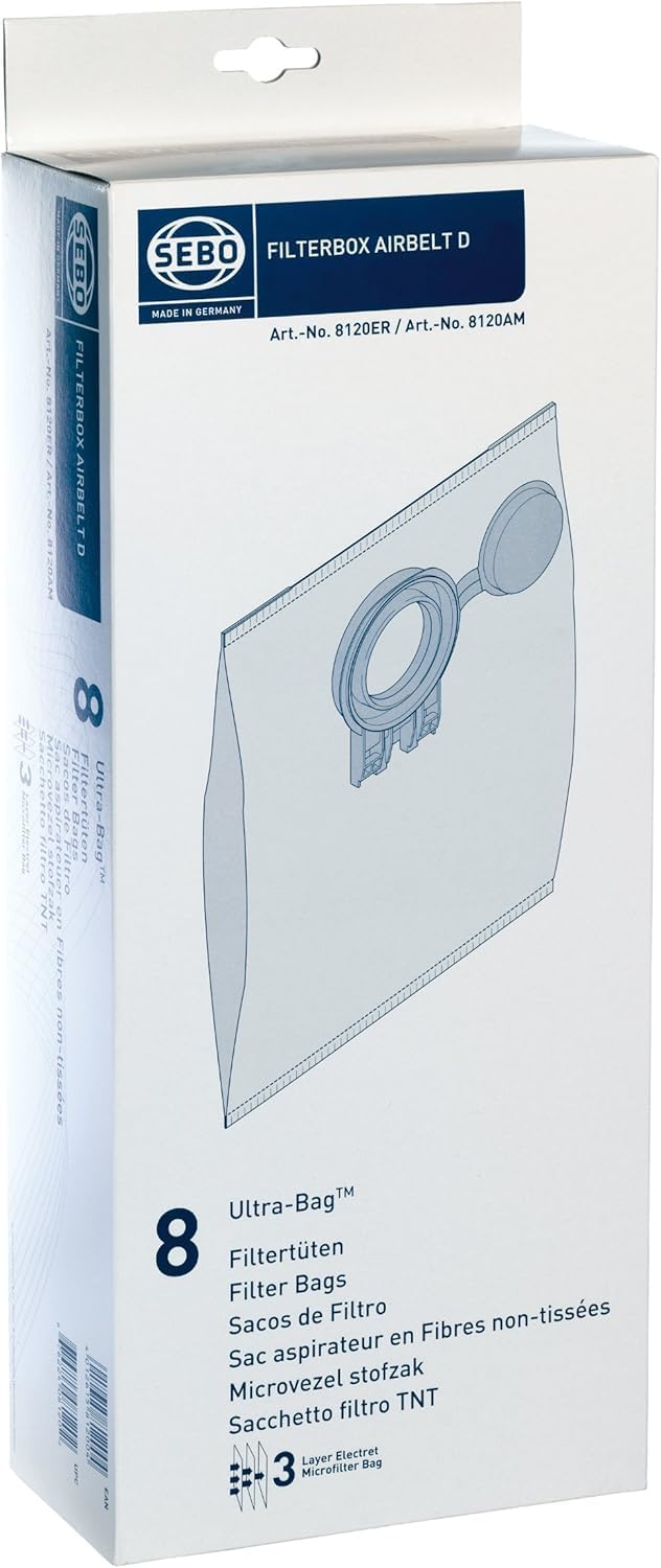 Sebo Filterbox D 8120 für Sebo Airbelt D inklusive 8 Ultra-Bag Elektret-Filtertüten 3-lagig mit Filt