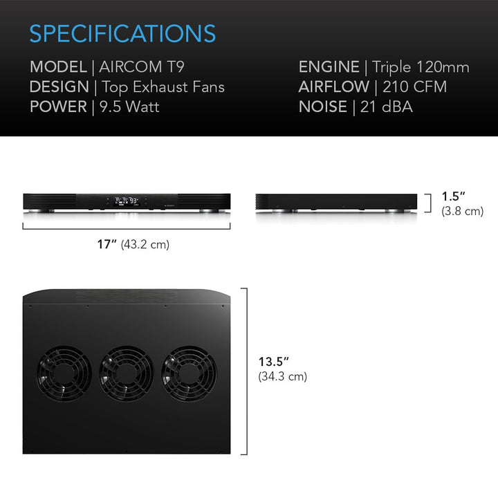 AC Infinity AIRCOM T9, leises Kühlgebläse 43cm für Receiver, Verstärker, DVR, AV Cabinet Komponenten