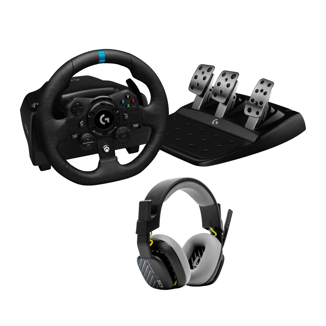 Logitech G G923 TRUEFORCE Gaming Rennlenkrad mit Pedalen + A10 Gaming-Headset Gen 2 Kabelgebundenes