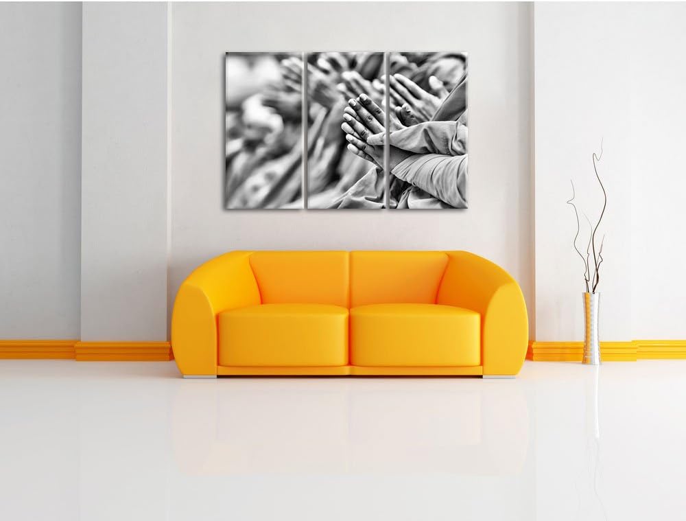 Pixxprint Mönche in Tibet als Leinwandbild/Grösse: 3 Teilig (120x80 cm) cm/Wandbild/Kunstdruck/ferti