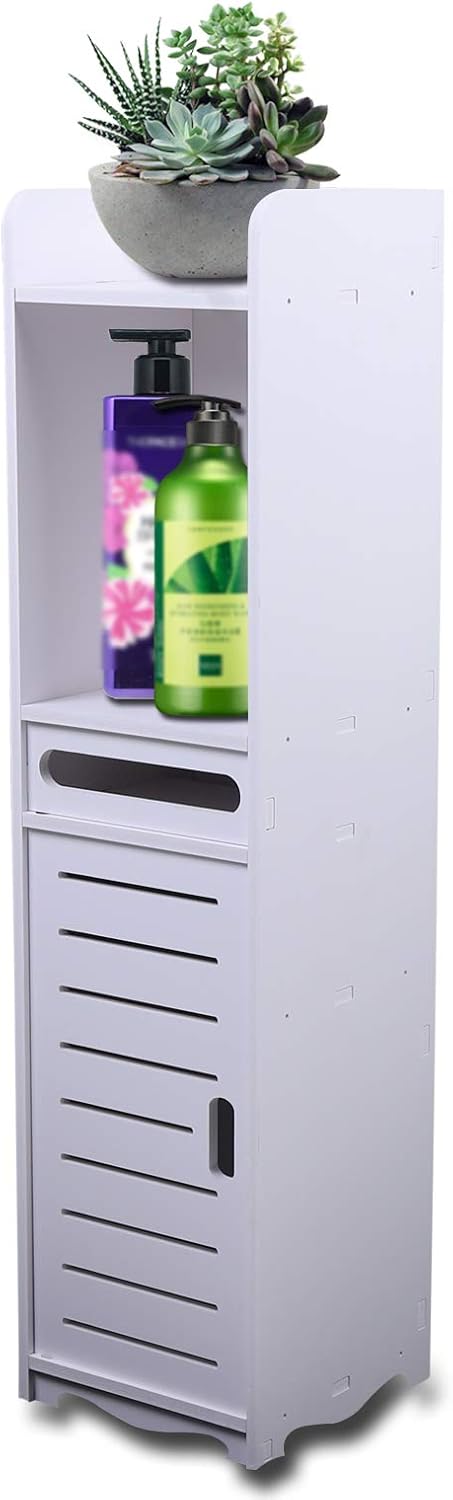KOLHGNSE Badschrank Schmal, Freistehende Badezimmerschrank Schmaler Schrank Hochschrank Badregal Bad