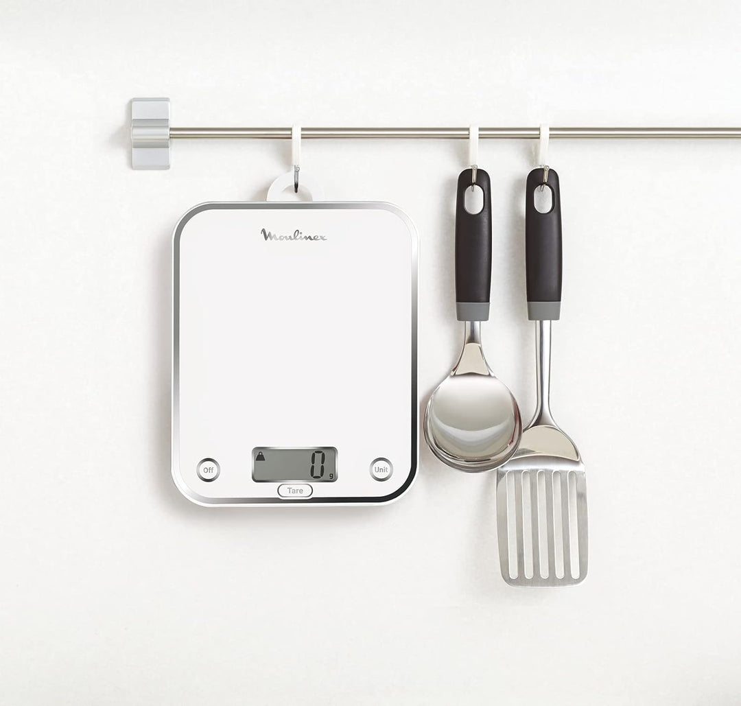 Moulinex BN5000 Optiss Küchenwaage, gehärtetes Glas, Flüssigfunktion, Weiss