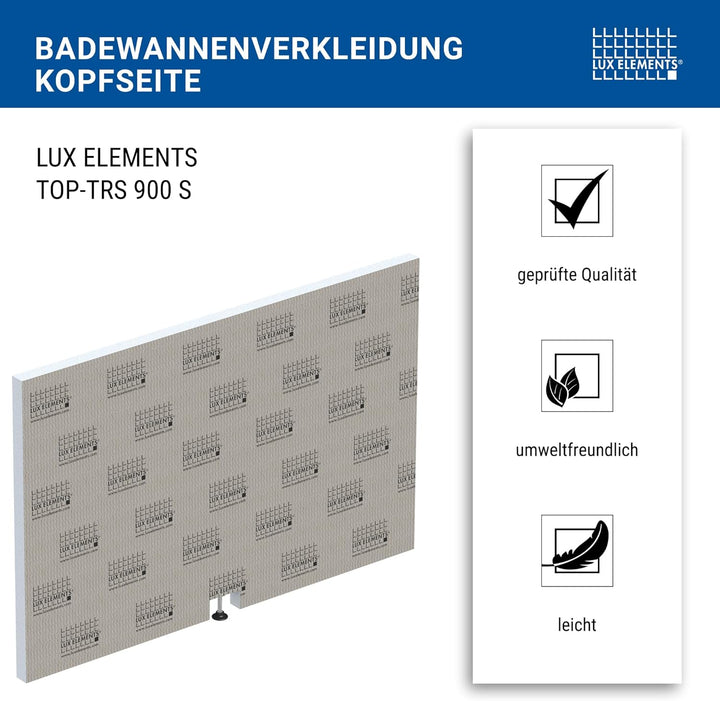 LUX ELEMENTS Badewannenverkleidung Kopfseite Fertig zum Verfliesen 90 x 60cm I Hartschaumplatte 3cm