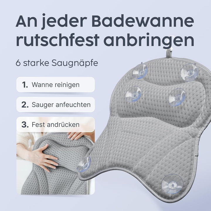 Vesta+ Badewannenkissen Grau L mit Saugnäpfen, Badekissen Testsieger als Badewannenkissen Nacken &amp; N