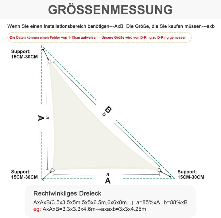 HENG FENG Sonnensegel 3x3x4.25m Dreieckig Wasserdicht mit 95% UV-Schutz Sonnenschutz für Garten Terr