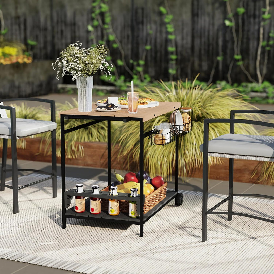 Outsunny Servierwagen, Gartenrollwagen mit 2 Ebenen, Barbecue Trolley mit Aufbewahrungskorb, Outdoor