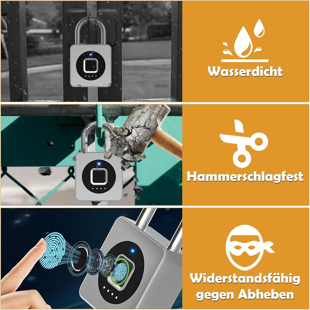 Vorhängeschloss Fingerabdruck, Anweller Vorhängeschloss mit Bluetooth und Fingerabdruck Entsperren,