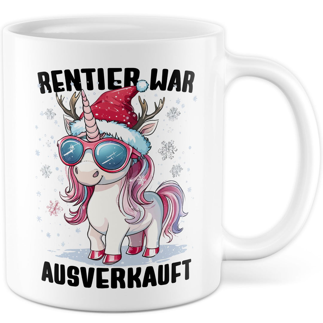 Tasse Weihnachten Geschenk Rentier war ausverkauft, Kaffeetasse Weihnacht Nikolaus Witz Humor Gesche