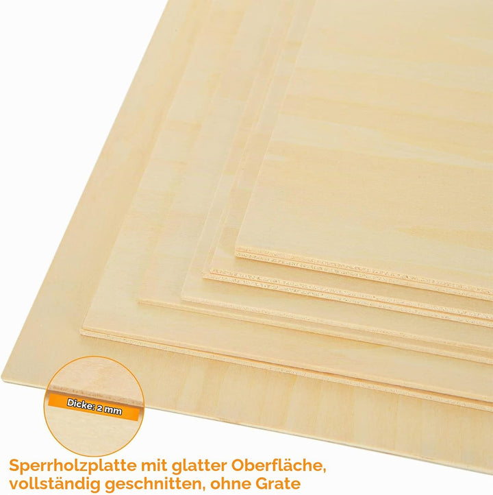 JMIATRY 20 Stück Sperrholzplatte 2mm, Lindenholz 300 * 300 * 2mm, Holzplatten zum Basteln, Holzplatt