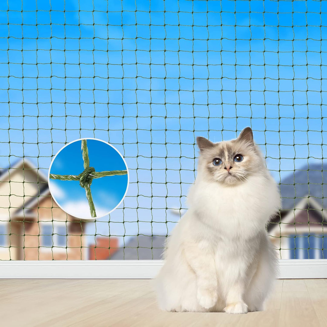 Aystkniet katzennetz für Balkon, 4 x 3 m Katzennetz Drahtverstärkt Schwarz mit 15M Befestigungsseil