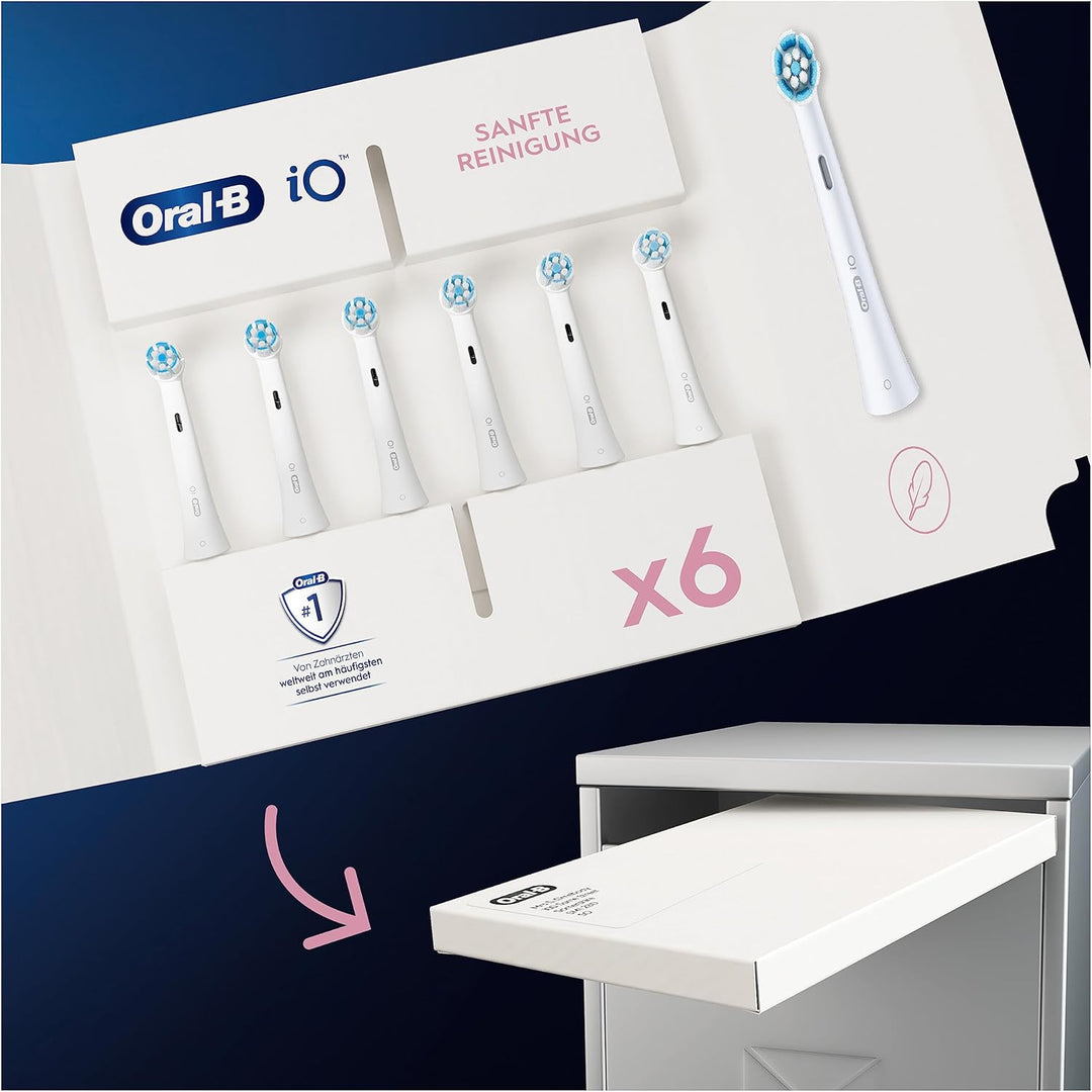 Oral-B iO Sanfte Reinigung Aufsteckbürsten für elektrische Zahnbürste, 6 Stück, sanfte Zahnreinigung