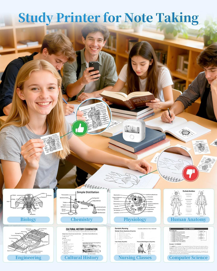 Memoking Tragbarer Mini Aufkleberdrucker – T02 Taschendrucker mit 3 Rollen Papier, Bluetooth-Fotodru