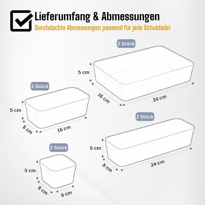 1x Schubladen-Organizer Set Aufbewahrungs-Box Einteiler Trenn-System verstellbar Utensilien Stauraum