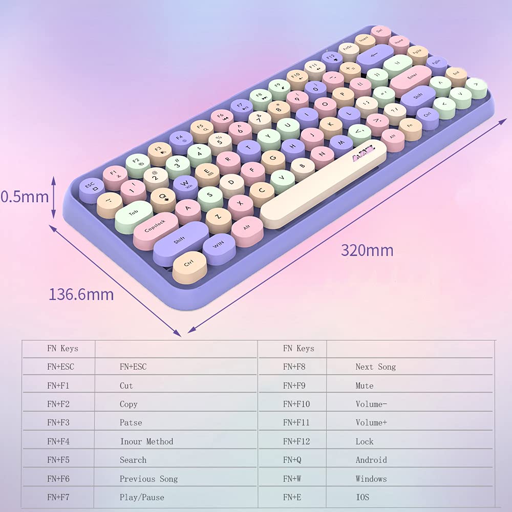 FELiCON 308i Kabellose Retro Tastatur, Bluetooth Silent Cute Computer Tastatur mit Runder Punk Taste