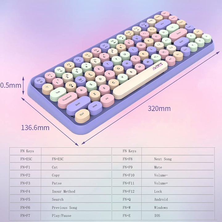 FELiCON 308i Kabellose Retro Tastatur, Bluetooth Silent Cute Computer Tastatur mit Runder Punk Taste