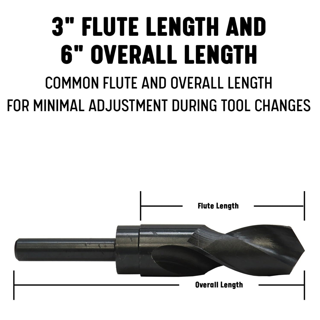 Drill America HSS-Bohrer mit reduziertem Schaft, 3,8 cm (1-7/64 Zoll), mit 1,27 cm (1/2 Zoll) Schaft