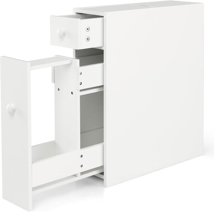 COSTWAY Nischenregal mit Schubladen, schmaler Nischenschrank aus Holz, Badschrank, Badregal, Seitens