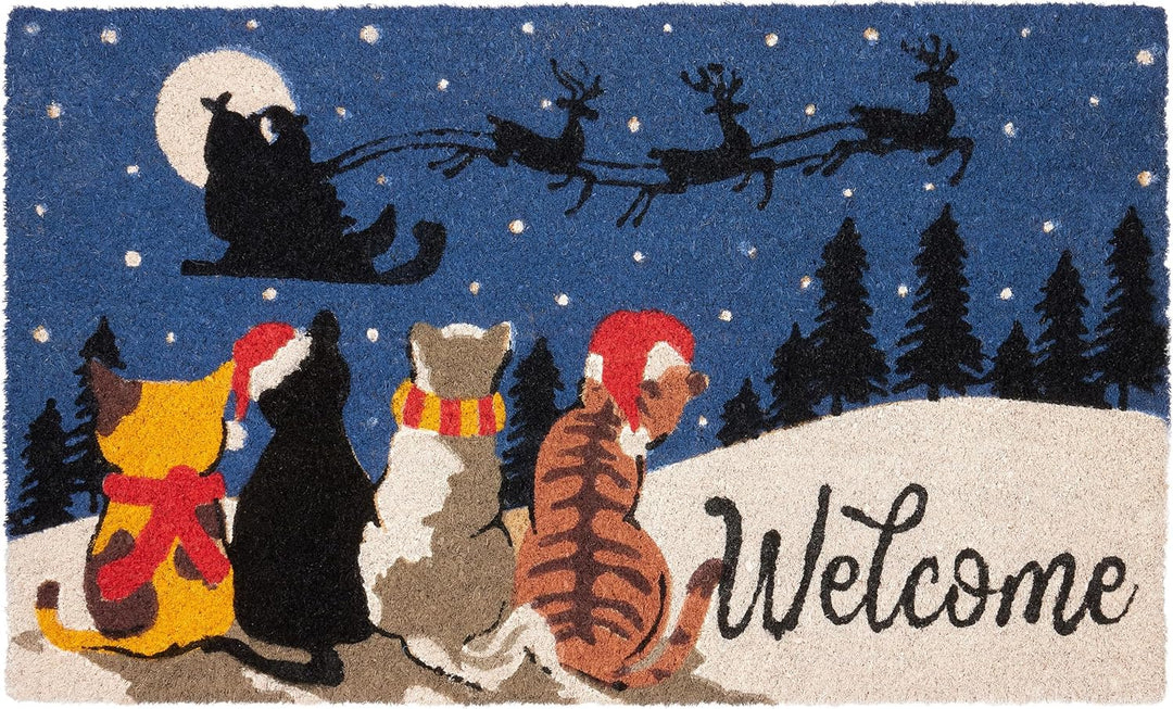 BRUBAKER Weihnachtsfussmatte mit Katzen - Welcome Fussmatte für Aussen und Innen - 45 x 75 cm Schmut