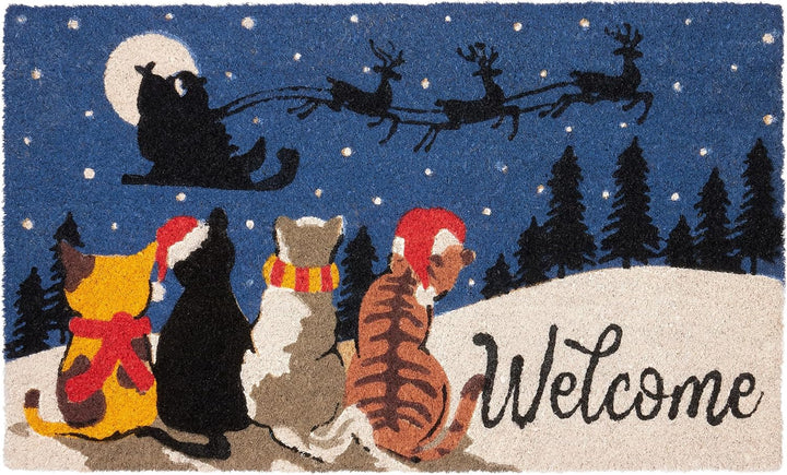 BRUBAKER Weihnachtsfussmatte mit Katzen - Welcome Fussmatte für Aussen und Innen - 45 x 75 cm Schmut