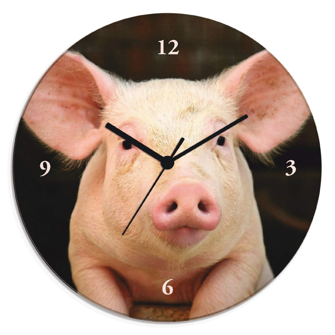 ARTLAND Wanduhr ohne Tickgeräusche Glas Funkuhr Ø 30 cm Rund Lautlos Tiere Schwein Lustig Hipster Au