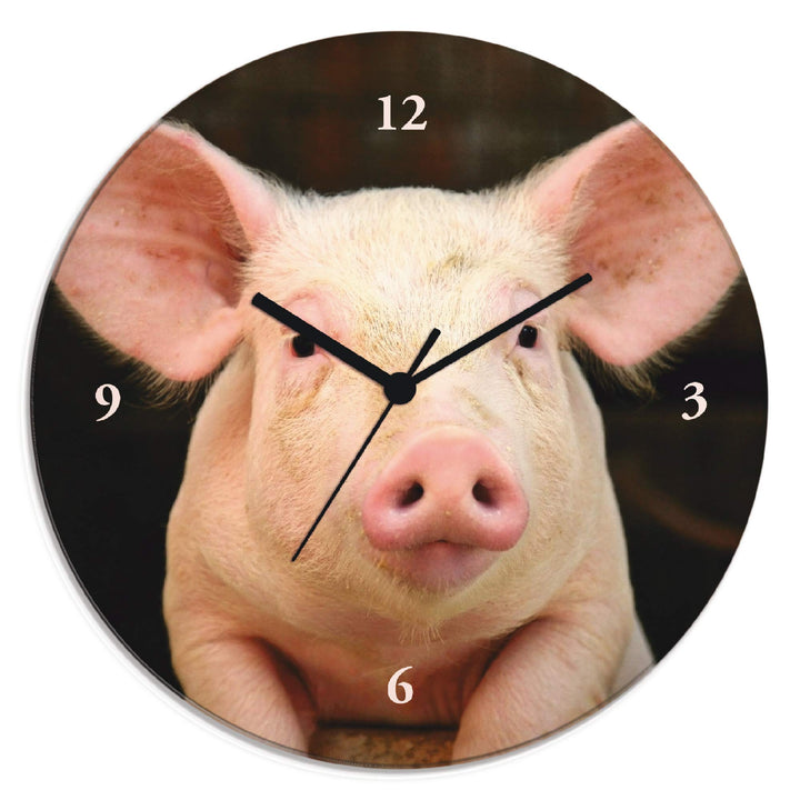 ARTLAND Wanduhr ohne Tickgeräusche Glas Funkuhr Ø 30 cm Rund Lautlos Tiere Schwein Lustig Hipster Au