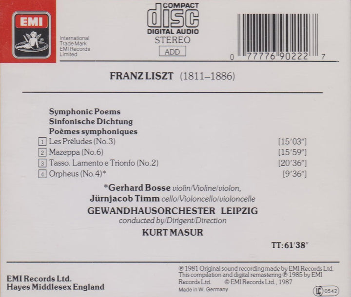 Liszt Preludes Orpheus, Audio-CD