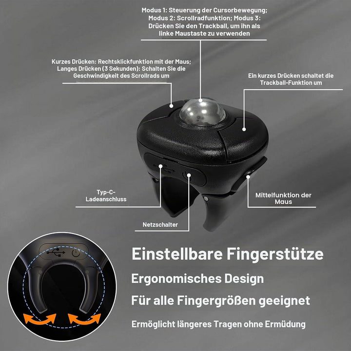 Kabellose Trackball Maus, 2,4G USB/BLT5.3, Fingerring