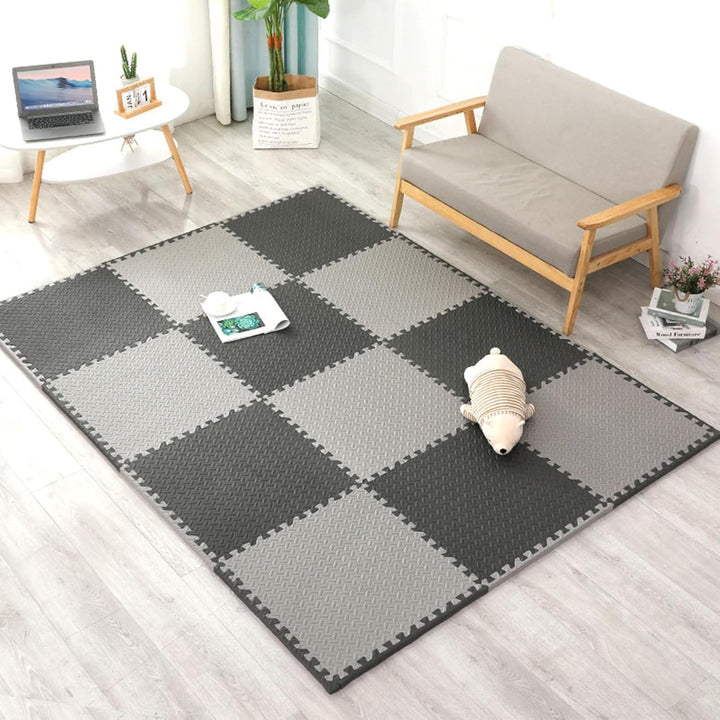 16PCS Bodenschutzmatten Sportgeräte-Matten 50X50X1cm mit Randstücken, 5㎡ rutschfest Eva Fitnessmatte