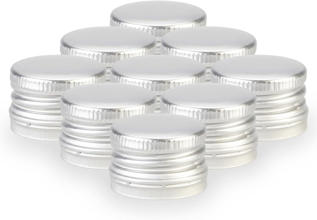 100 Stück Aluminium Schraubverschluss 28/18 mm Silber – Dicht, wiederverwendbar, Flaschenverschluss