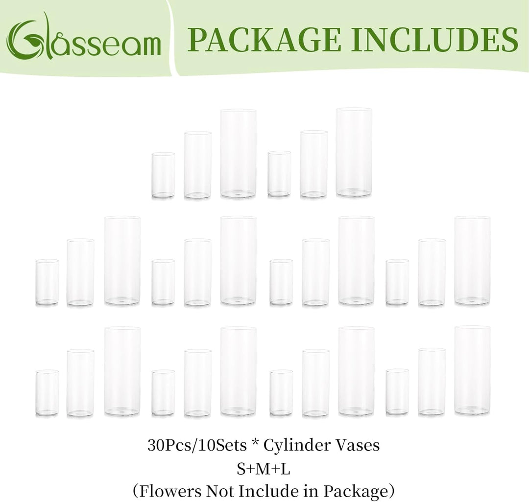Glasseam Deko Vase Glas Zylinder Tischdeko 10 Satz Blumen Vasen Set Modern Glasvase Rund Glaszylinde