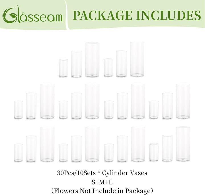 Glasseam Deko Vase Glas Zylinder Tischdeko 10 Satz Blumen Vasen Set Modern Glasvase Rund Glaszylinde