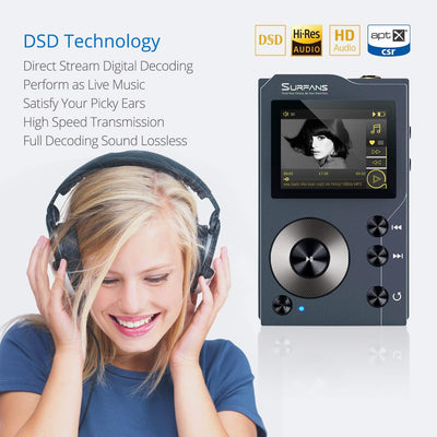 Surfans F20 - MP3 Player mit Bluetooth, DSD DAC, Verlustfreier Hochauflösender Digitaler Ton, Tragba