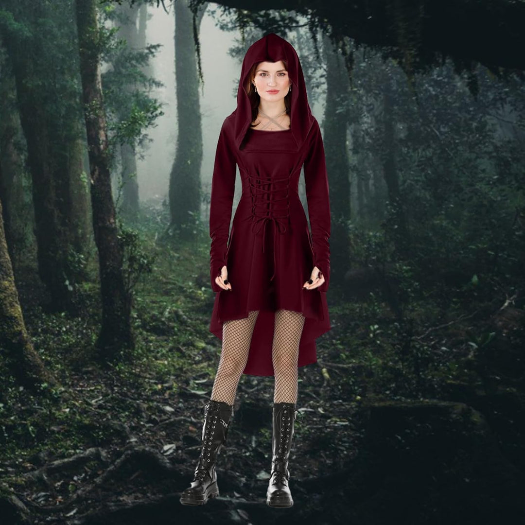 Pianocean Mittelalter Kleidung Damen, Renaissance Kleid, Gothic Kleid，Renaissance Mit Kapuze Langarm