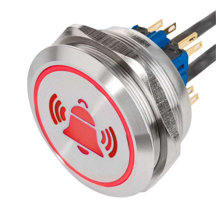 XL LED-Drucktaster mit Klingel Symbol aus V2A Edelstahl Einbaudurchmesser Ø 40 mm mit farbig beleuch