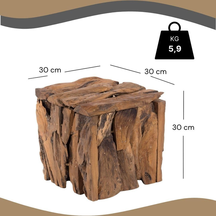 TREIBHOLZ SITZBOX Teak 30 | 30x30x30cm (HxBxT), Recyclingholz, erodiert | Sitzhocker aus naturbelass