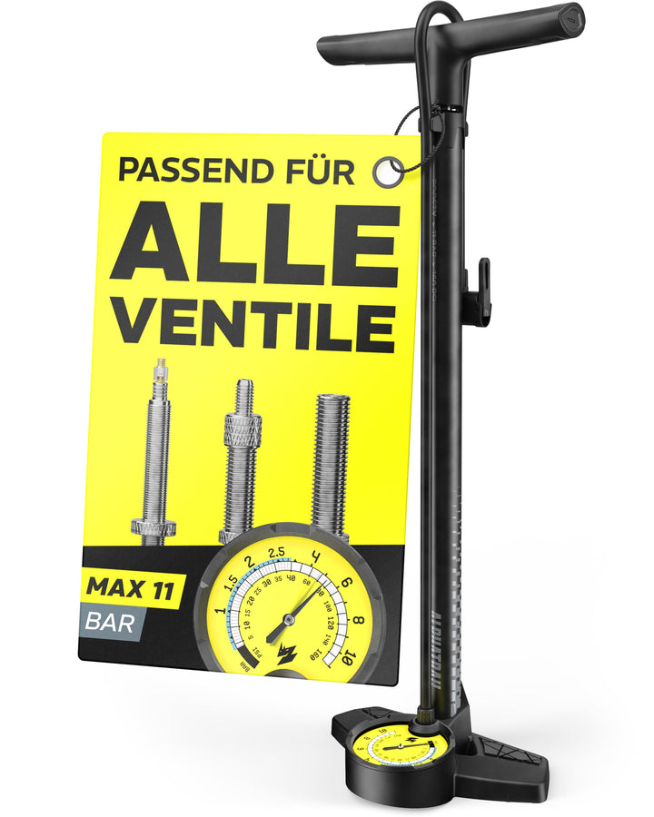 Alphatrail Standpumpe Paul - Für alle Ventile 11 Bar / 160 PSI Maximaldruck I Grosses Manometer (Ø48