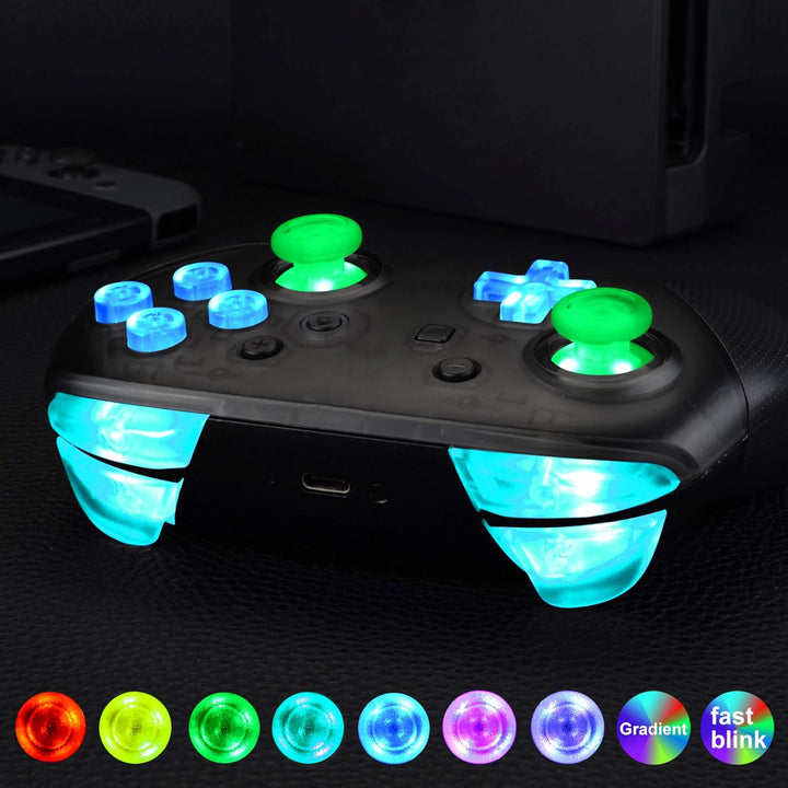 eXtremeRate DTFS LED Tasten Kit für Switch Pro Controller, 9 Modi 6 Bereiche Leuchttasten Thumbstick