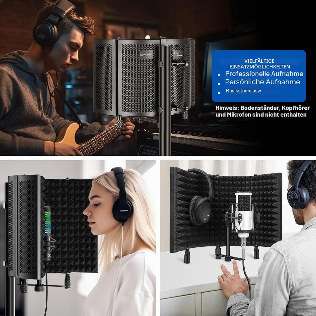 Aokeo Mikrofon Pop Filter mit Absorbierender Schaumschicht Schallabsorbierend Mikrofonisolationsschi