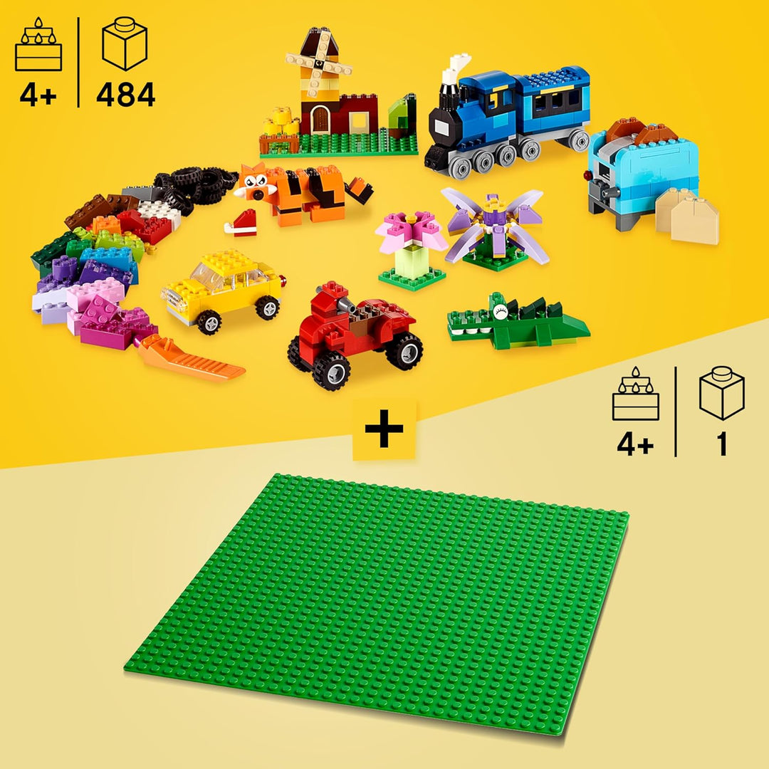 Lego Classic Bausteine Box Mittelgross + Grüne Lego Platte: Aufbewahrungsboxen & Lego Platten Bundle
