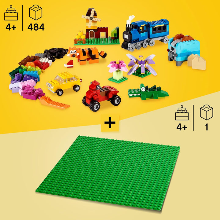 Lego Classic Bausteine Box Mittelgross + Grüne Lego Platte: Aufbewahrungsboxen & Lego Platten Bundle