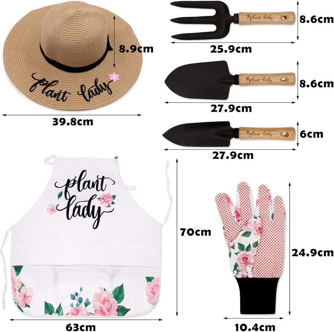 Pflanze Dame Gartenwerkzeug Kit mit Pflanzwerkzeugen Strohhut Blumenschürze Handschuh Frauen Geburts
