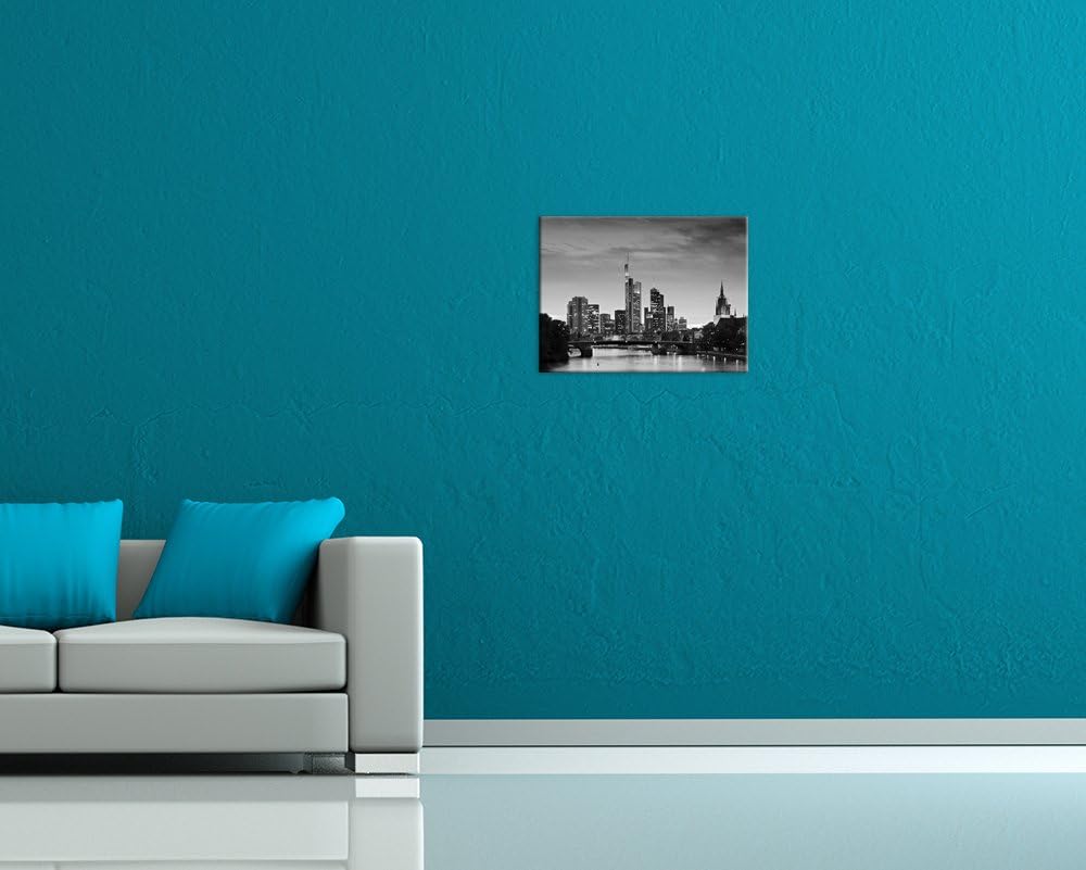 Bilderdepot24 Bild auf Leinwand | Frankfurt Skyline s/w - Deutschland bei Nacht - Deutschland in 70x