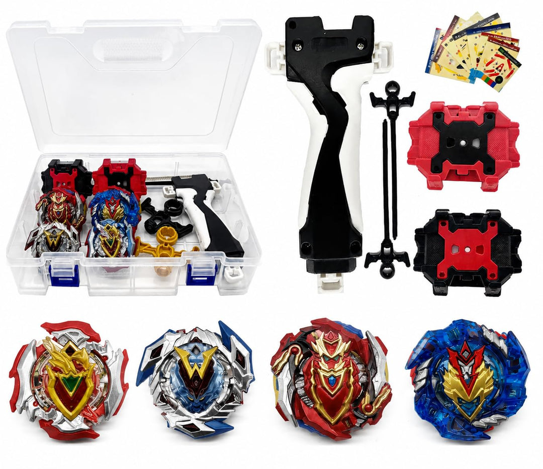 Valkyrie&Achilles 4er Bey Kampfkreisel mit Kasten Metal Fusion Blade Kreisel Set, mit Launcher Griff