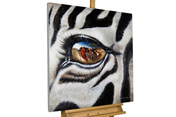 KunstLoft Leinwandbild | 100% HANDGEMALT | 80x80cm | Gemälde 'Stilles Gewissen' | Zebra | Schwarz We