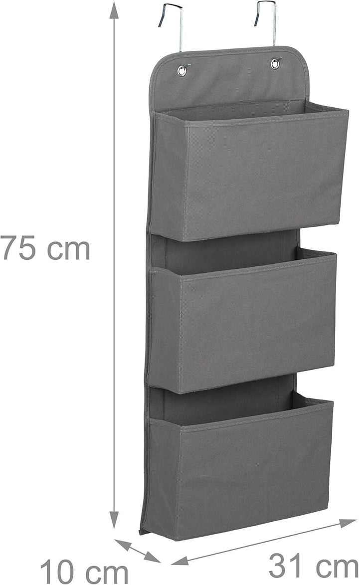 Relaxdays Hängeorganizer, 3 Fächer, Tür & Wand, Türregal mit Haken zum Einhängen, Bad, Flur, HBT: 75