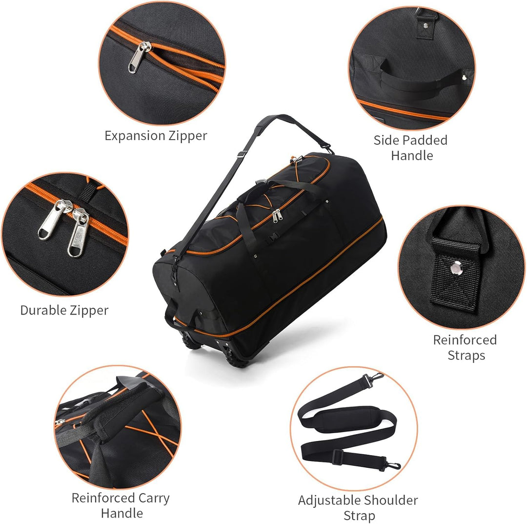 Vomgomfom 32" 110L Erweiterbar 140L Reisetasche mit 2-Inline-Rädern, Faltbare Extra Grosse Sporttasc