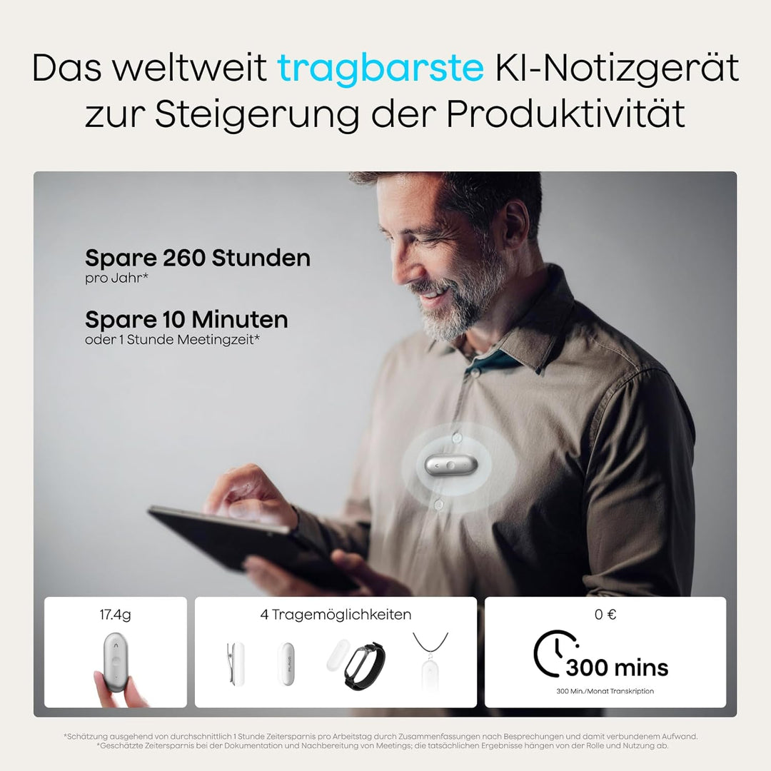 Plaud NotePin S Diktiergerät mit taktiler Aufnahmetaste KI Voice Recorder KI-Notizgerät KI-Schreibfu