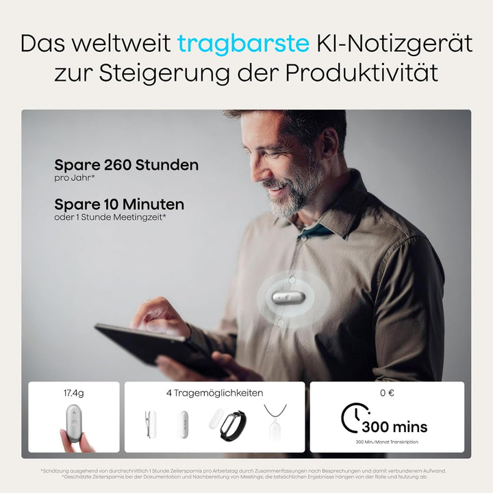 Plaud NotePin S Diktiergerät mit taktiler Aufnahmetaste KI Voice Recorder KI-Notizgerät KI-Schreibfu